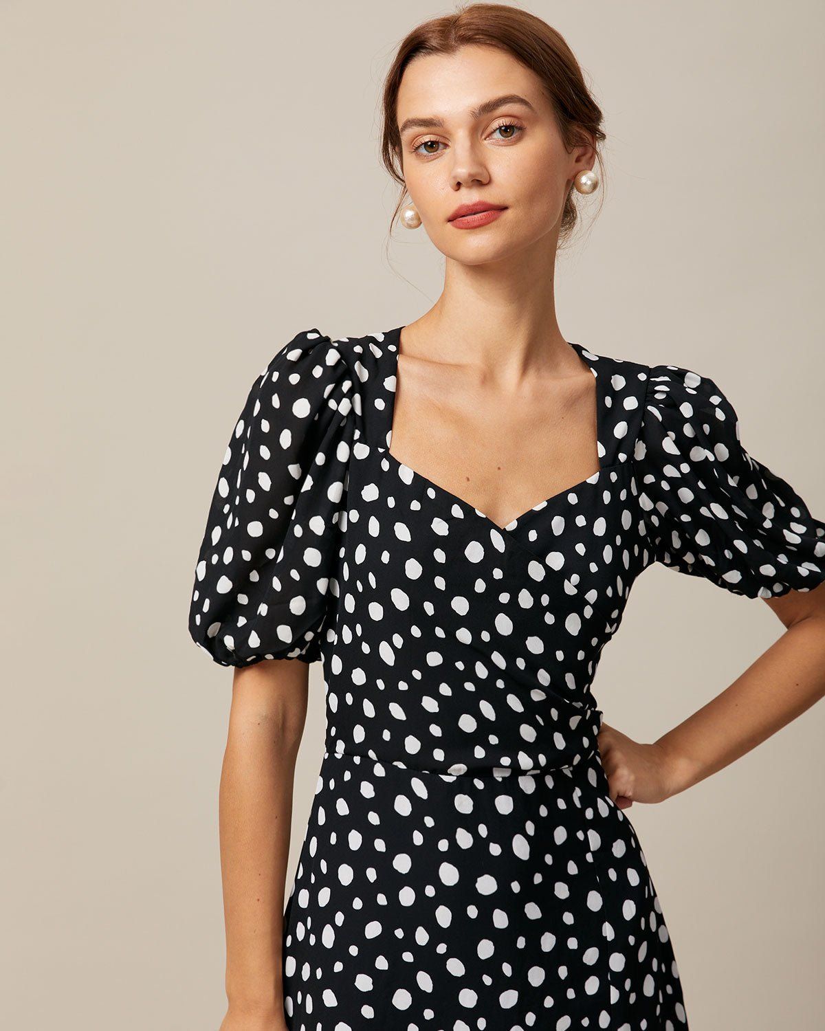 The Black Polka Dot Hollow Out Midi Dress sold by rihoas product image thumbnail 4