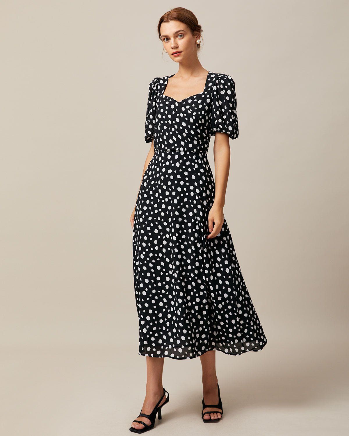 The Black Polka Dot Hollow Out Midi Dress sold by rihoas
