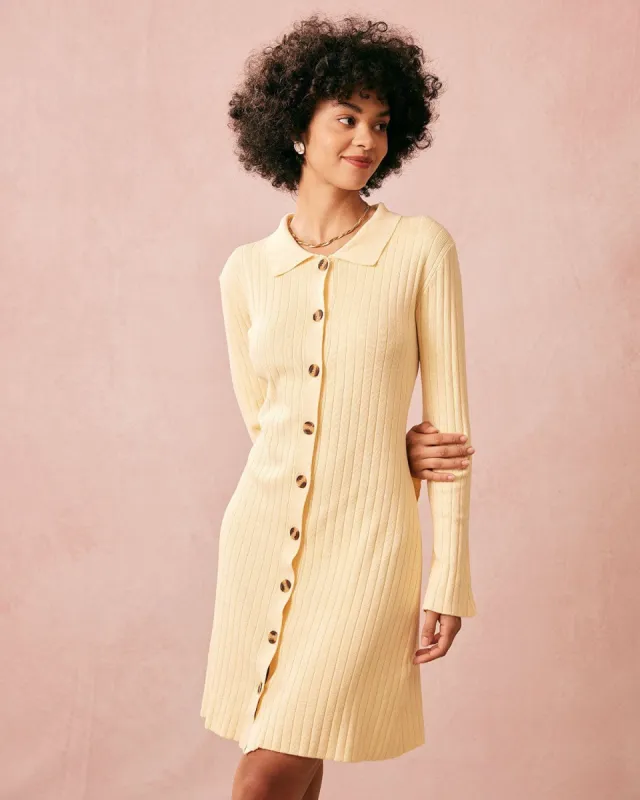 The Yellow Ribbed Long Sleeve Knit Mini Dress sold by rihoas