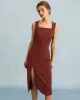 The Red Square Neck Side Slit Sleeveless Midi Dress sold by rihoas