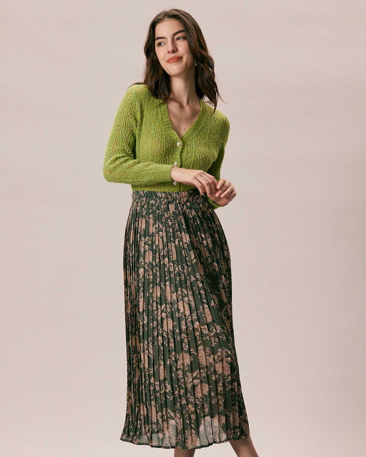 The Green V Neck Pointelle Button Cardigan sold by rihoas product image thumbnail 2