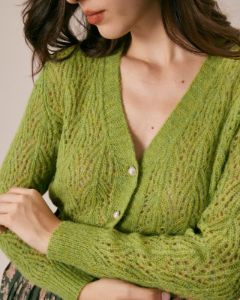 The Green V Neck Pointelle Button Cardigan sold by rihoas