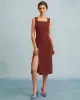 The Red Square Neck Side Slit Sleeveless Midi Dress sold by rihoas