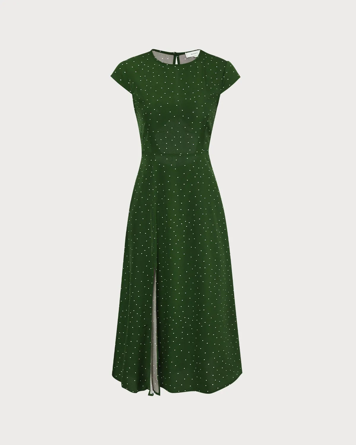 The Green Round Neck Polka Dot Cutout Midi Dress sold by rihoas product image thumbnail 4