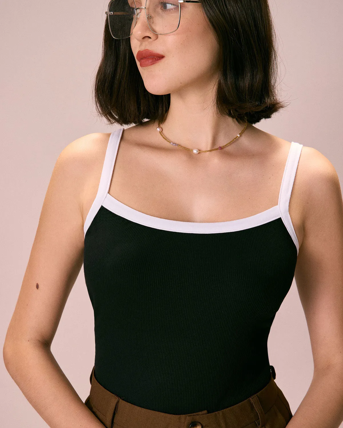 The Black Contrast Knit Cami Top sold by rihoas product image thumbnail 2