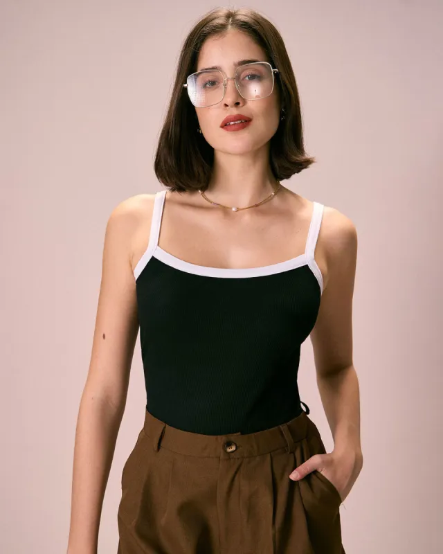 The Black Contrast Knit Cami Top sold by rihoas