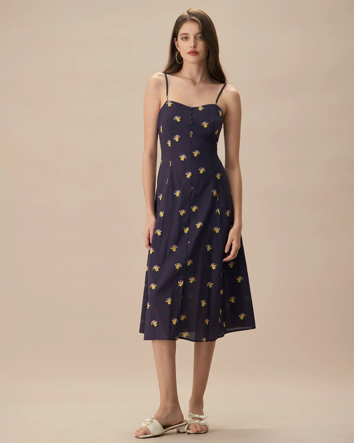 Women's Navy Cotton Slip Midi Dress sold by rihoas product image thumbnail 4