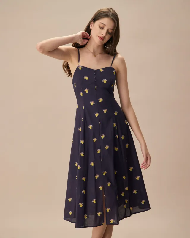 Women's Navy Cotton Slip Midi Dress sold by rihoas