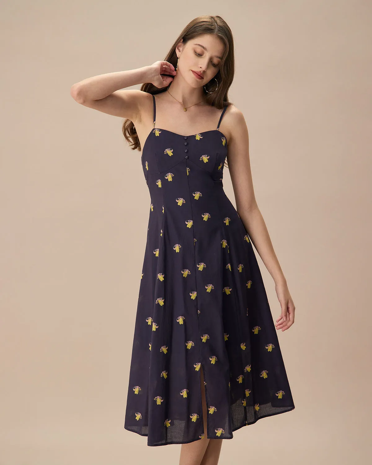 Women's Navy Cotton Slip Midi Dress sold by rihoas