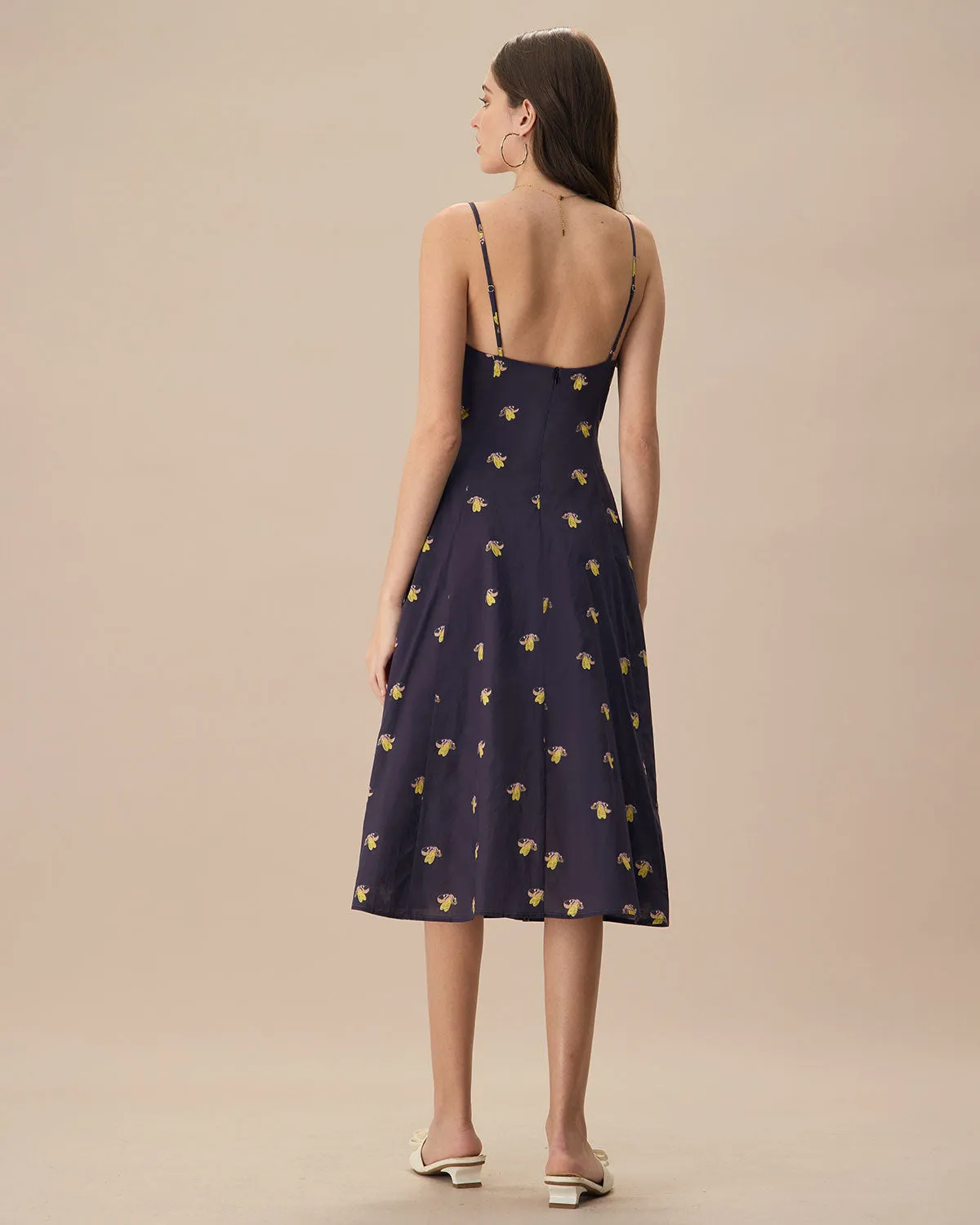 Women's Navy Cotton Slip Midi Dress sold by rihoas product image thumbnail 5