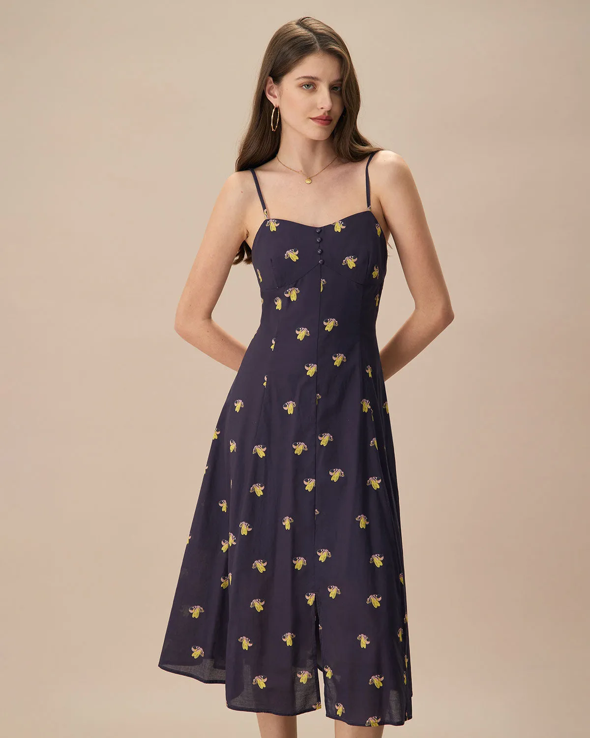Women's Navy Cotton Slip Midi Dress sold by rihoas product image thumbnail 3