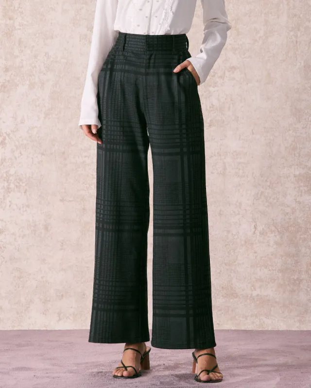The Grey High Waisted Plaid Wide Leg Pants made by rihoas