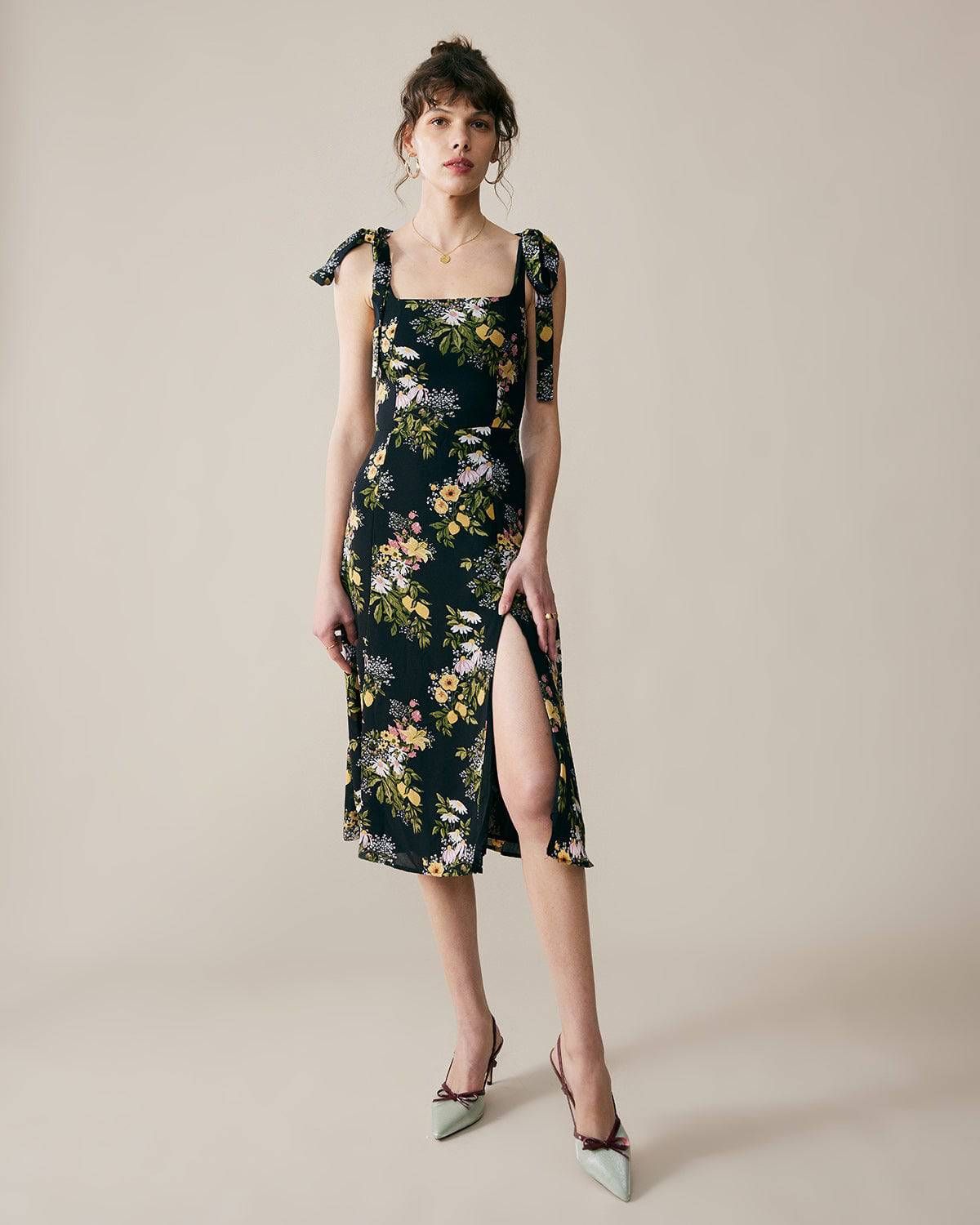 The Black Tie Strap Floral Midi Dress sold by rihoas product image thumbnail 2