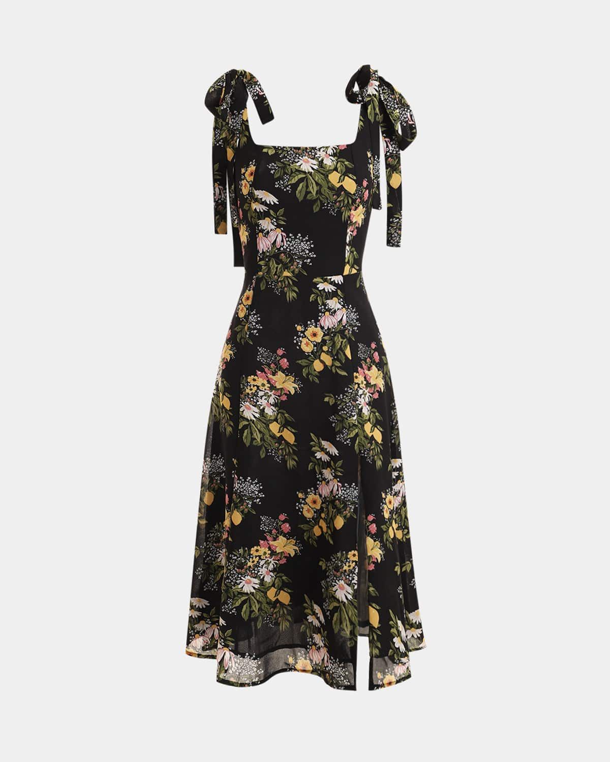The Black Tie Strap Floral Midi Dress sold by rihoas product image thumbnail 6
