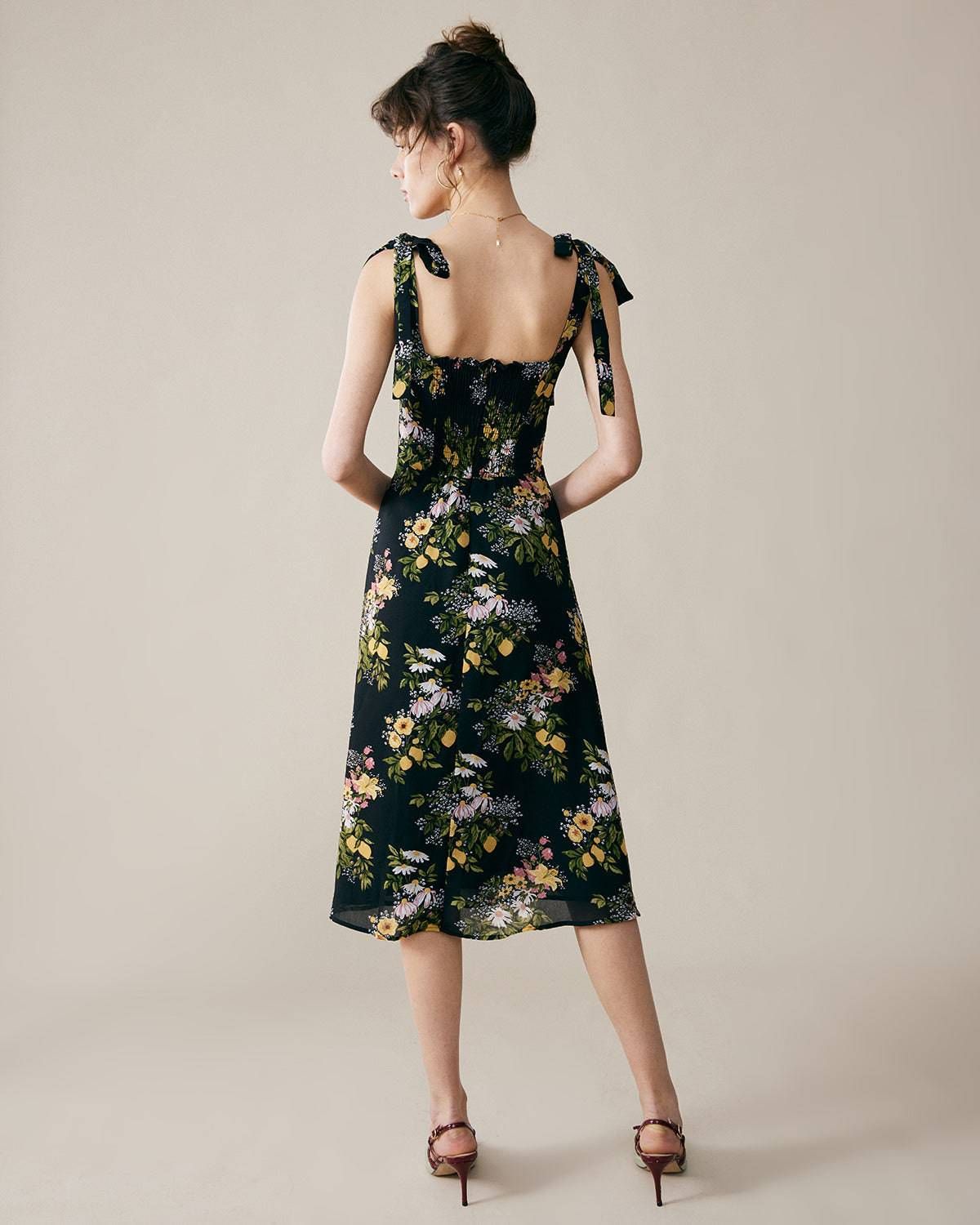 The Black Tie Strap Floral Midi Dress sold by rihoas product image thumbnail 4