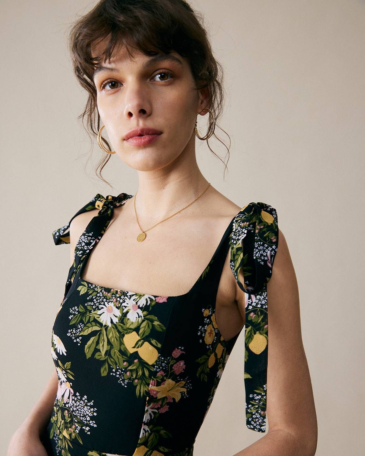 The Black Tie Strap Floral Midi Dress sold by rihoas product image thumbnail 3
