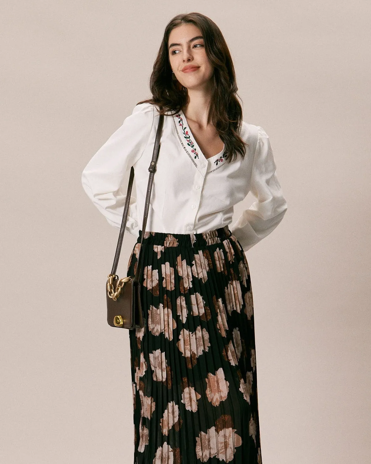 The White V Neck Embroidery Button Shirt sold by rihoas product image thumbnail 5