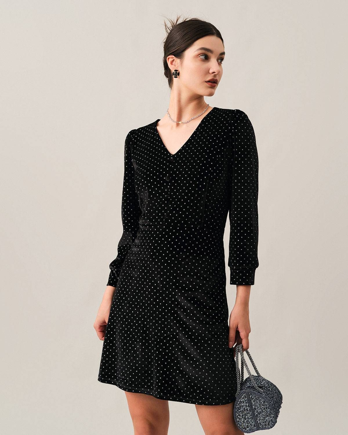 The Velvet Rhinestone Long Sleeve Mini Dress sold by rihoas product image thumbnail 3