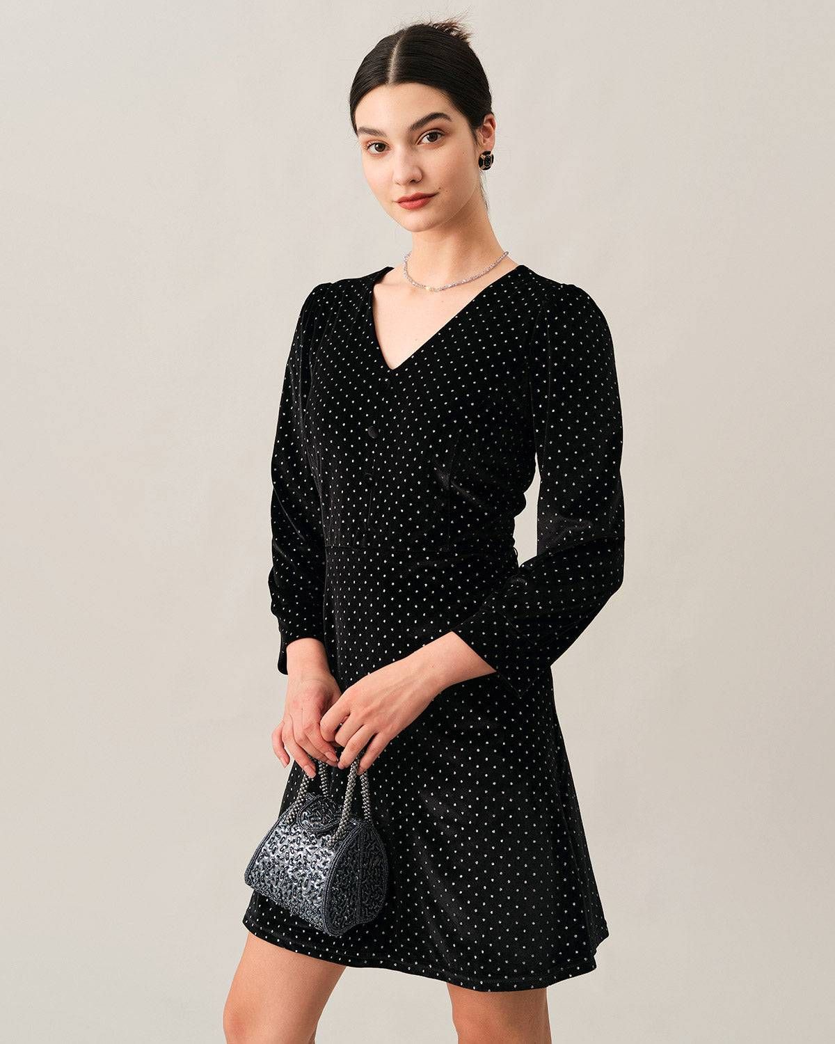 The Velvet Rhinestone Long Sleeve Mini Dress sold by rihoas