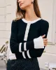 The Black Round Neck Contrast Trim Knit Top sold by rihoas