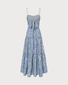 The Blue Floral Ruched Backless Maxi Dress sold by rihoas