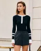 The Black Round Neck Contrast Trim Knit Top sold by rihoas