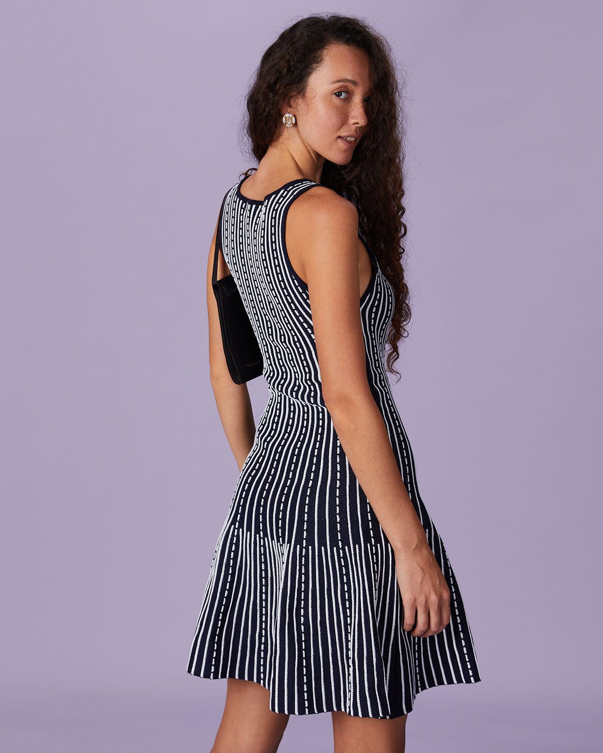 The Navy Square Neck Striped Knit Mini Dress sold by rihoas product image thumbnail 5