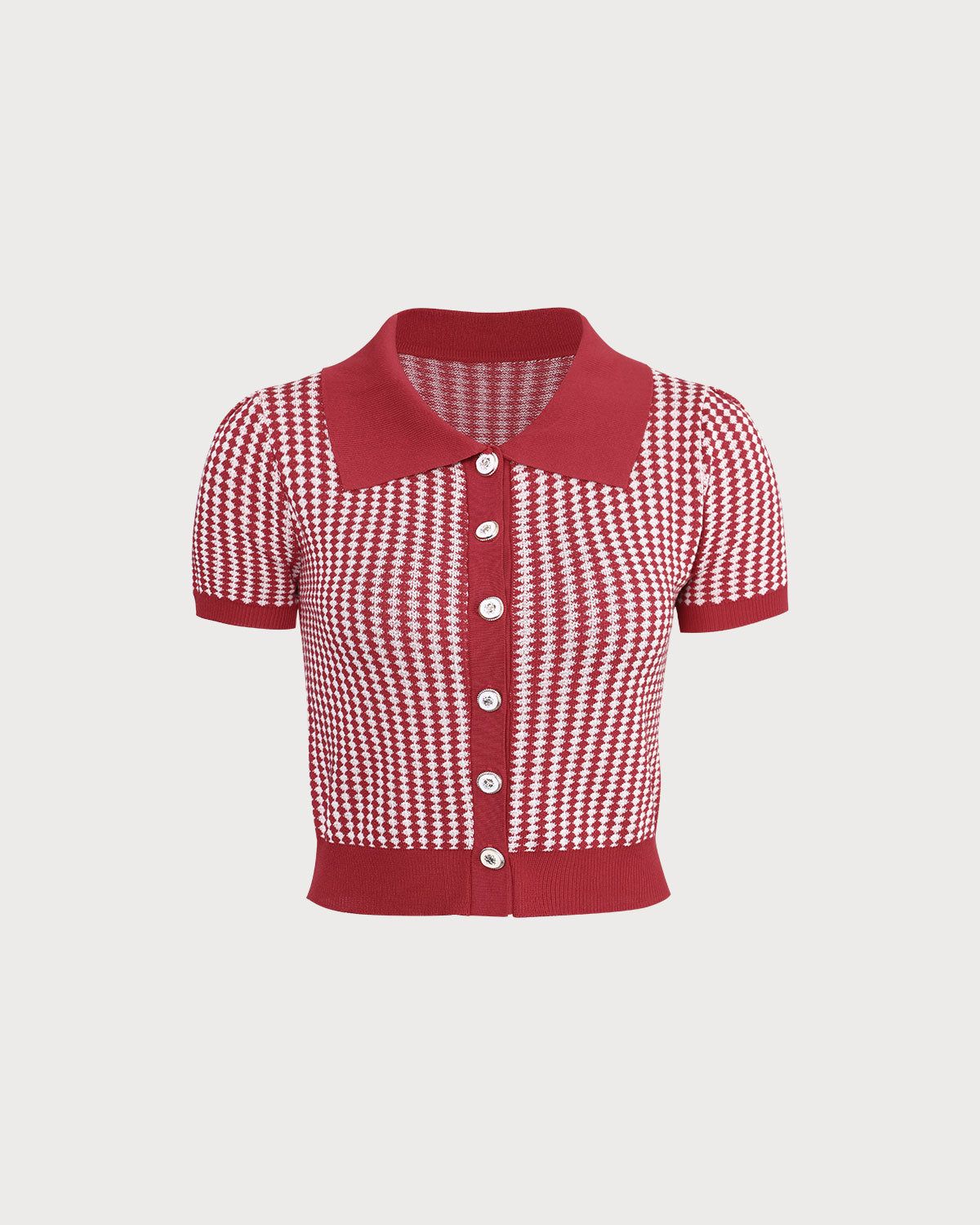 The Red Collared Striped Button Up Knit Top sold by rihoas product image thumbnail 6