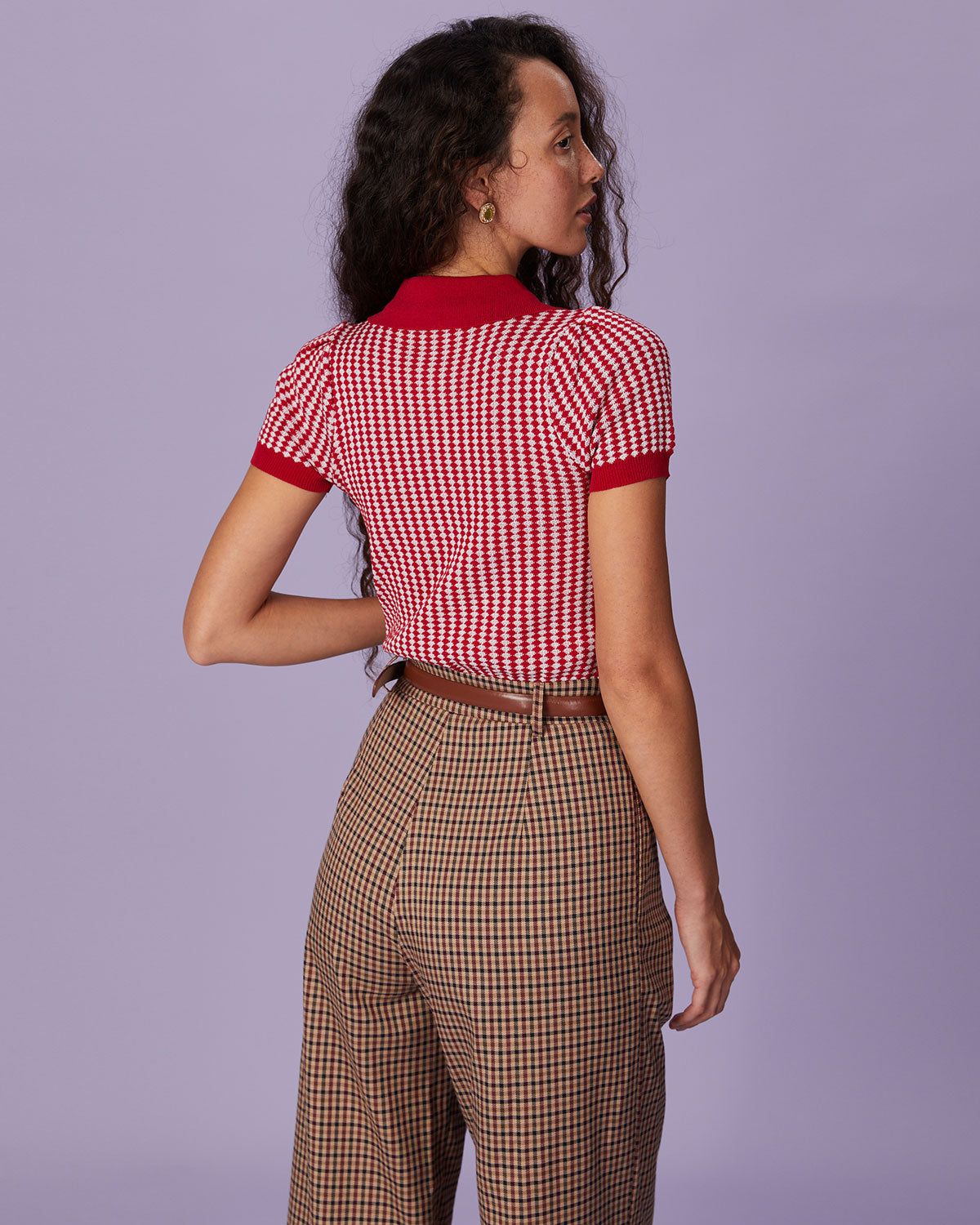 The Red Collared Striped Button Up Knit Top sold by rihoas product image thumbnail 5