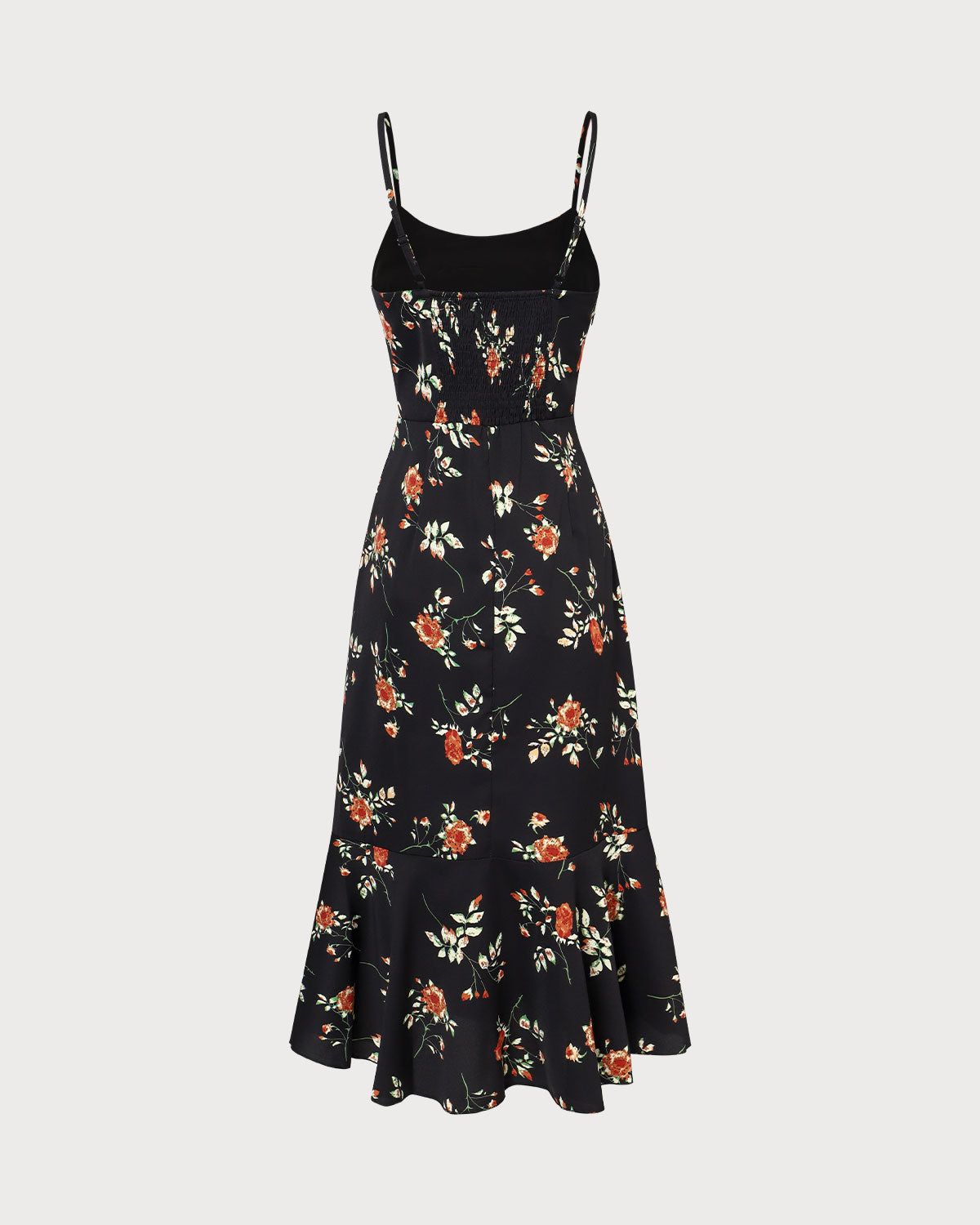 The Black Floral Ruffle Hem Slip Midi Dress sold by rihoas product image thumbnail 3