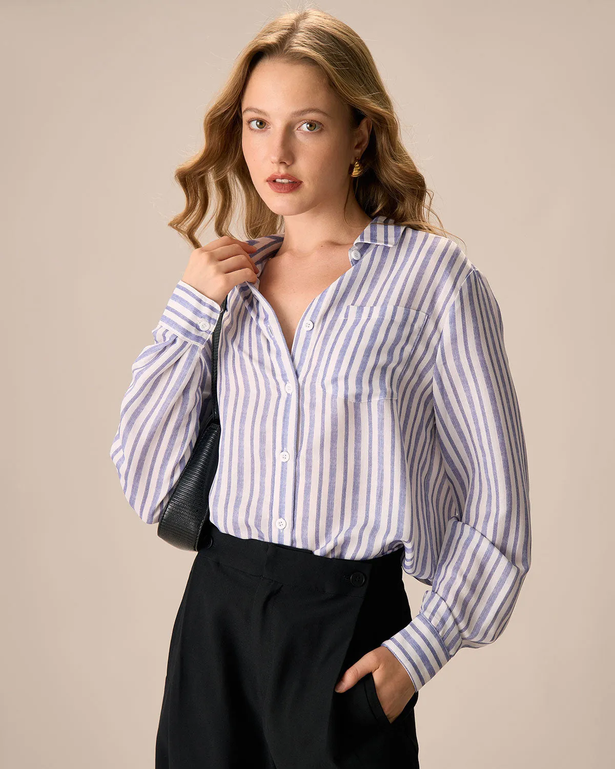Women's Blue Striped Long Sleeve Shirt sold by rihoas
