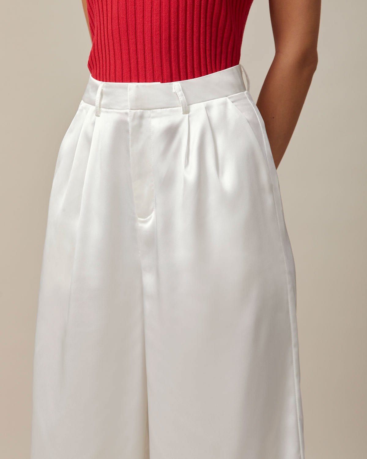 The White High Waisted Satin Wide Leg Pants sold by rihoas product image thumbnail 4