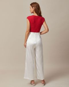 The White High Waisted Satin Wide Leg Pants sold by rihoas