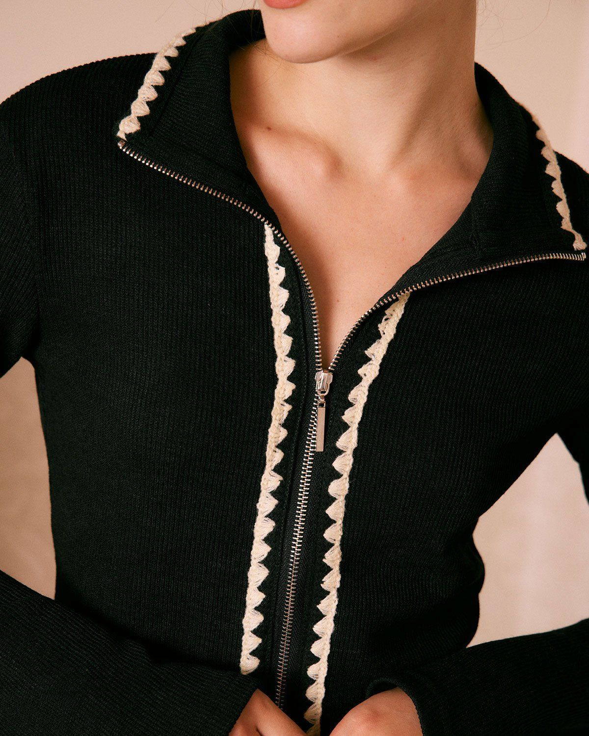 The Black Lapel Contrast Scalloped Cardigan sold by rihoas product image thumbnail 2