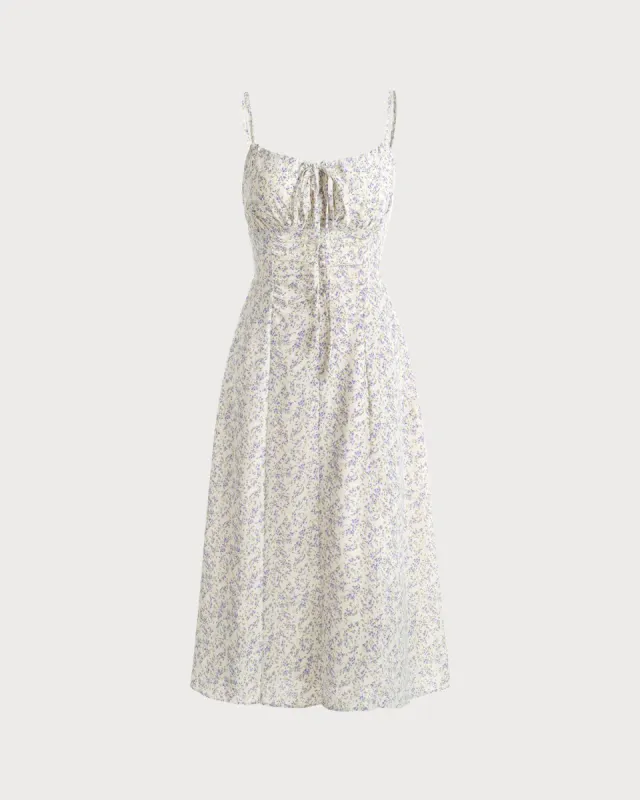 The Beige Floral Ruched Slip Midi Dress sold by rihoas