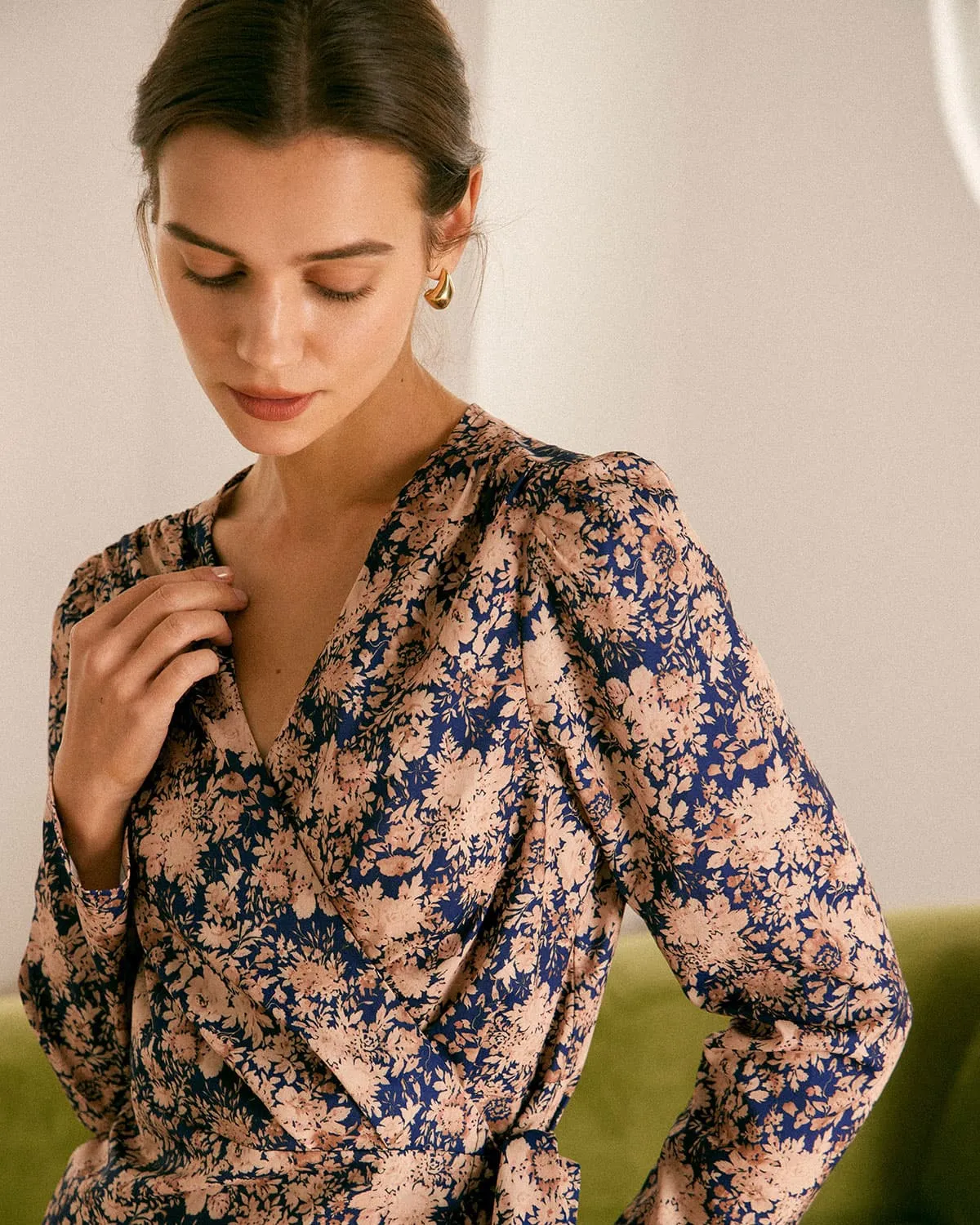 The V-Neck Floral Wrap Long Sleeve Mini Dress sold by rihoas product image thumbnail 2