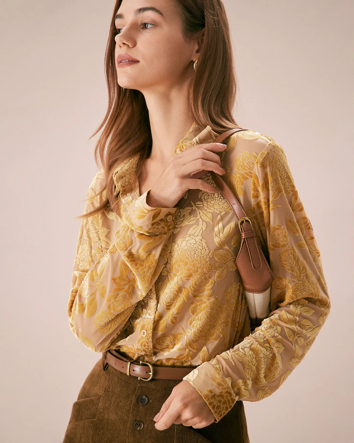 The Yellow Lapel Floral Burnout Mesh Shirt sold by rihoas product image thumbnail 4