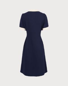 The Navy V Neck Contrasting Midi Dress sold by rihoas