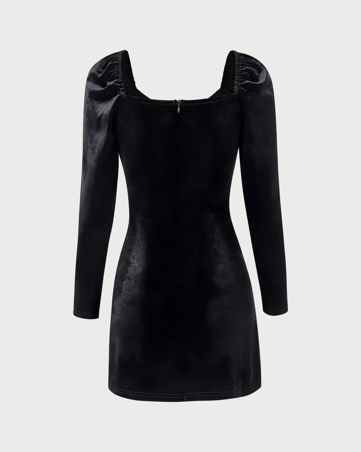 Women's Black Puffed Sleeve Velvet Mini Dress sold by rihoas product image thumbnail 2