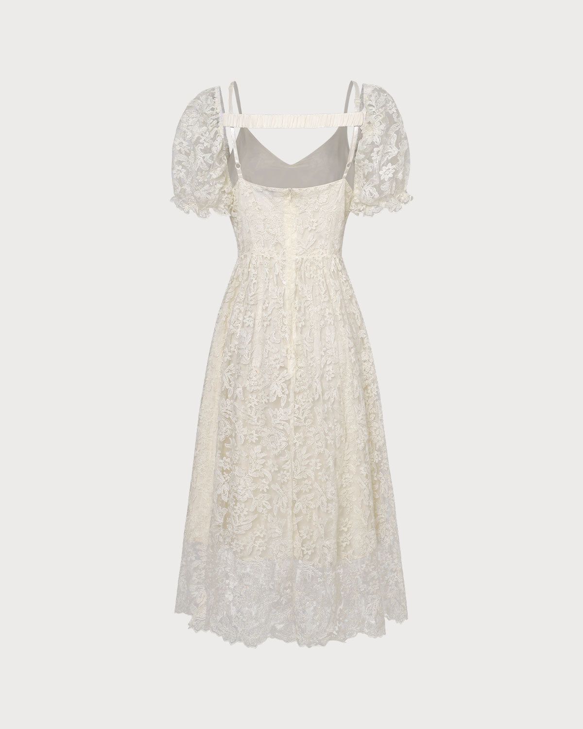 The Apricot Lace Puff Sleeve Sheath Midi Dress sold by rihoas product image thumbnail 3