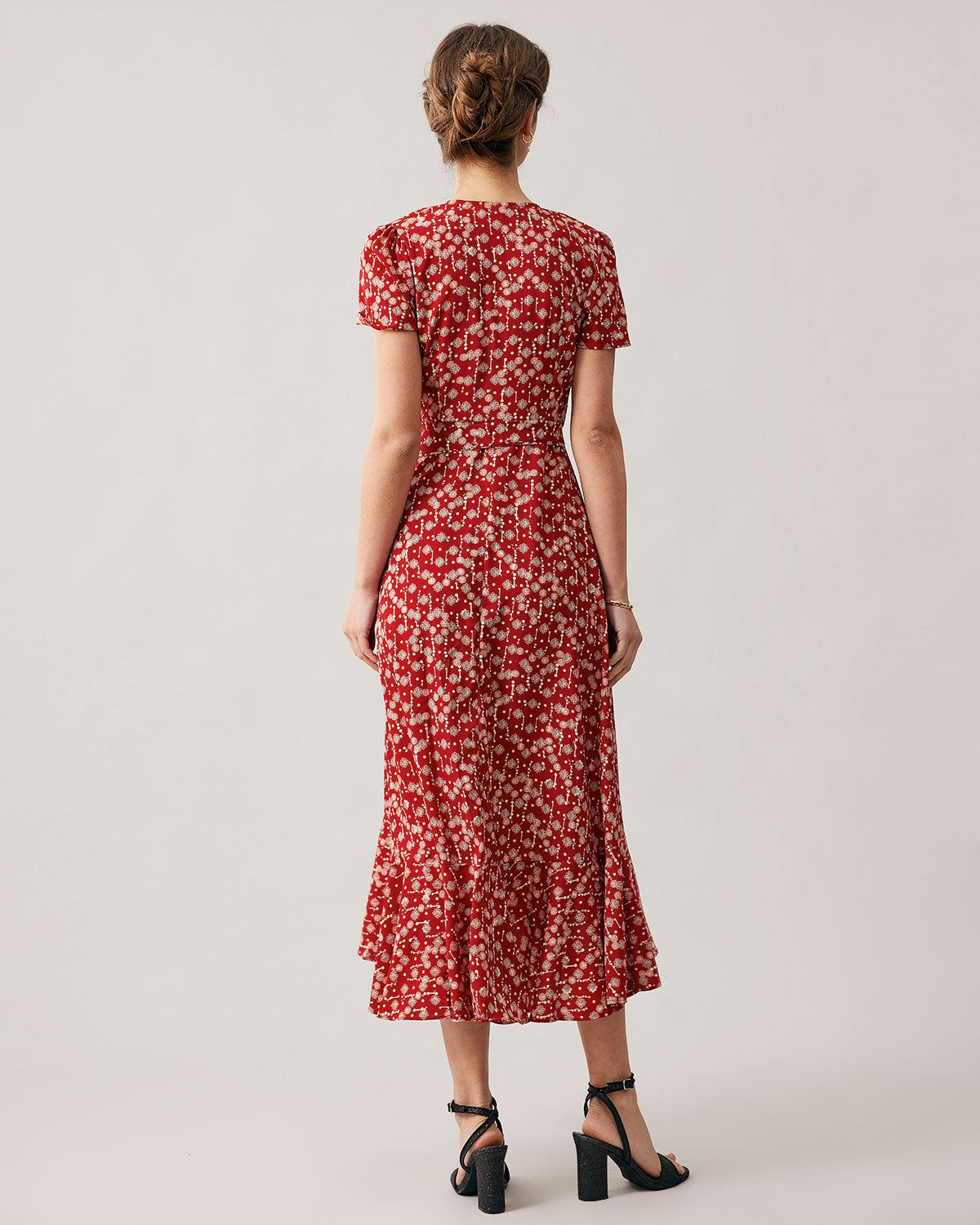 The Red V Neck Wrap Midi Dress sold by rihoas product image thumbnail 5