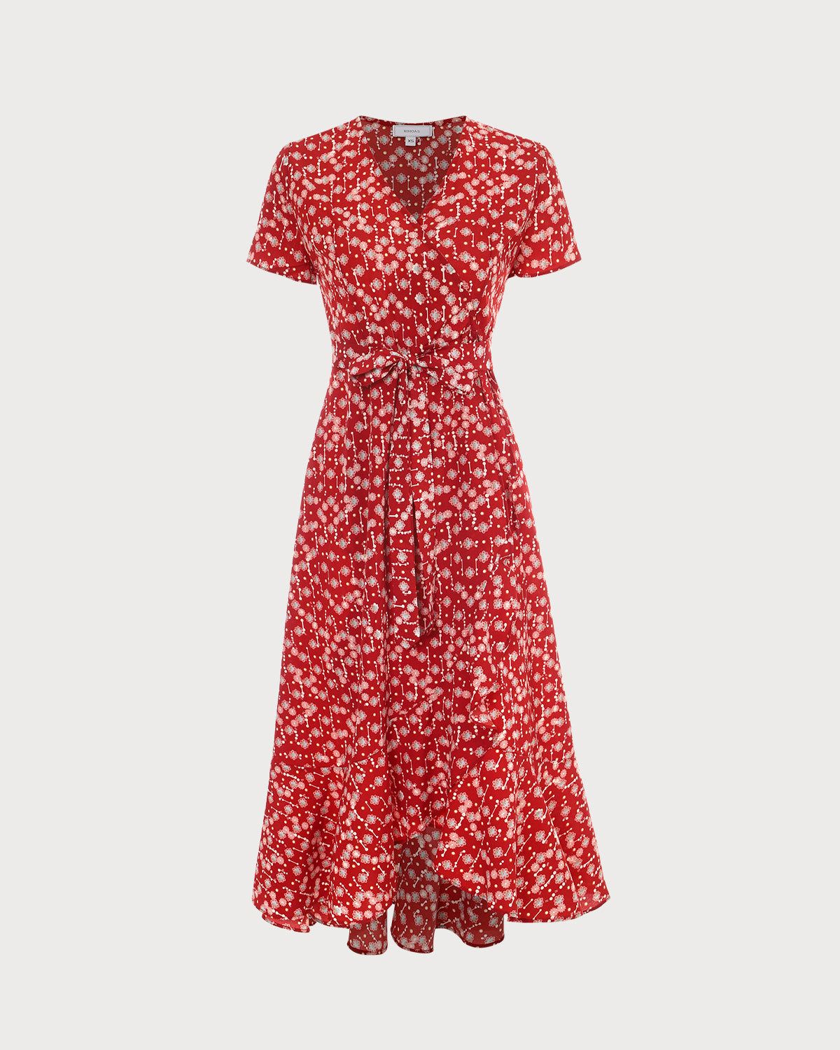The Red V Neck Wrap Midi Dress sold by rihoas product image thumbnail 6