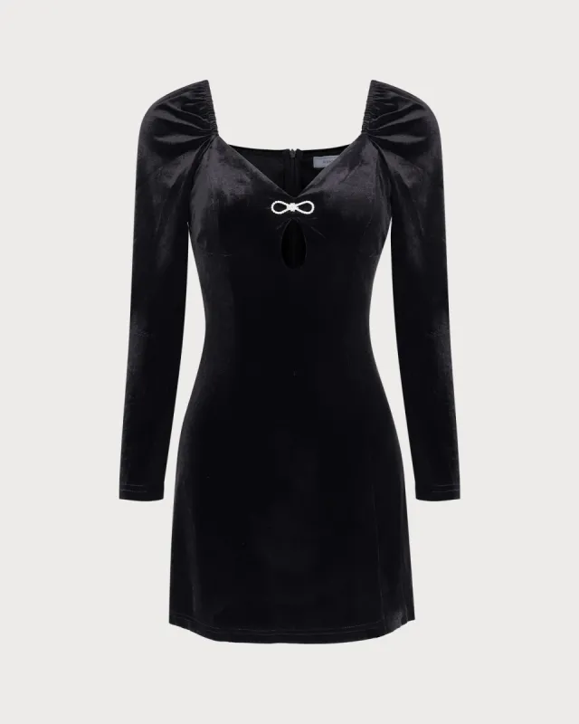 Women's Black Puffed Sleeve Velvet Mini Dress sold by rihoas
