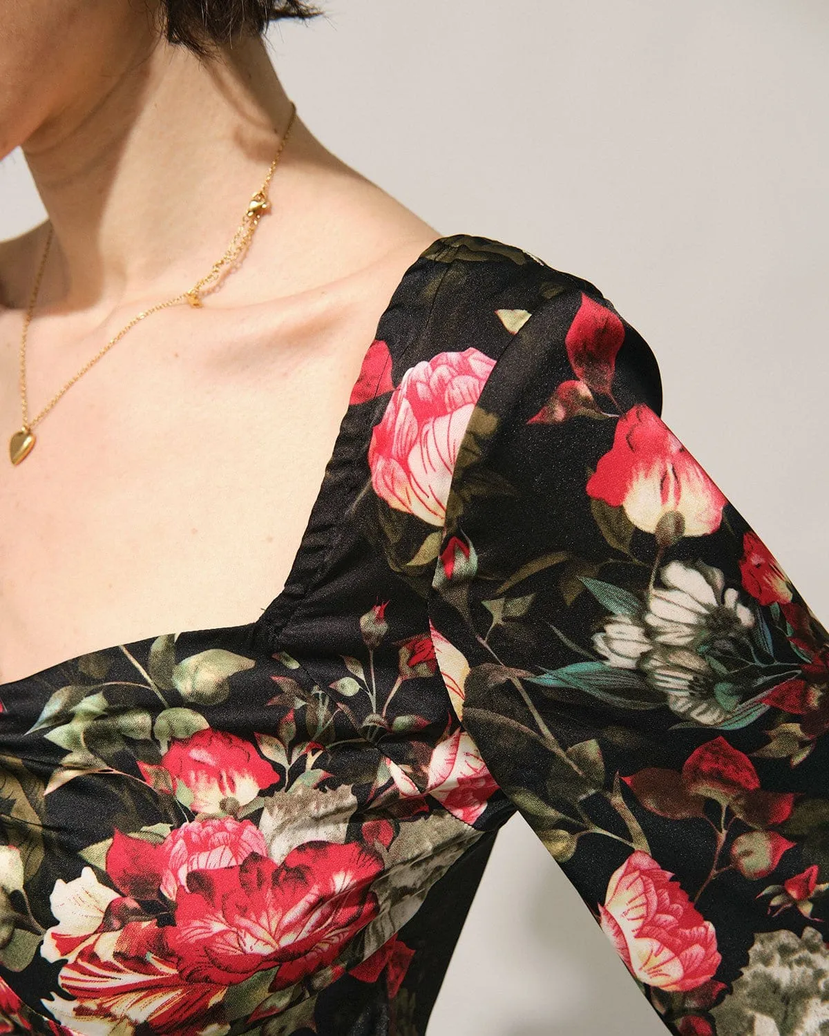 The Black Square Neck Floral Satin Blouse sold by rihoas product image thumbnail 2