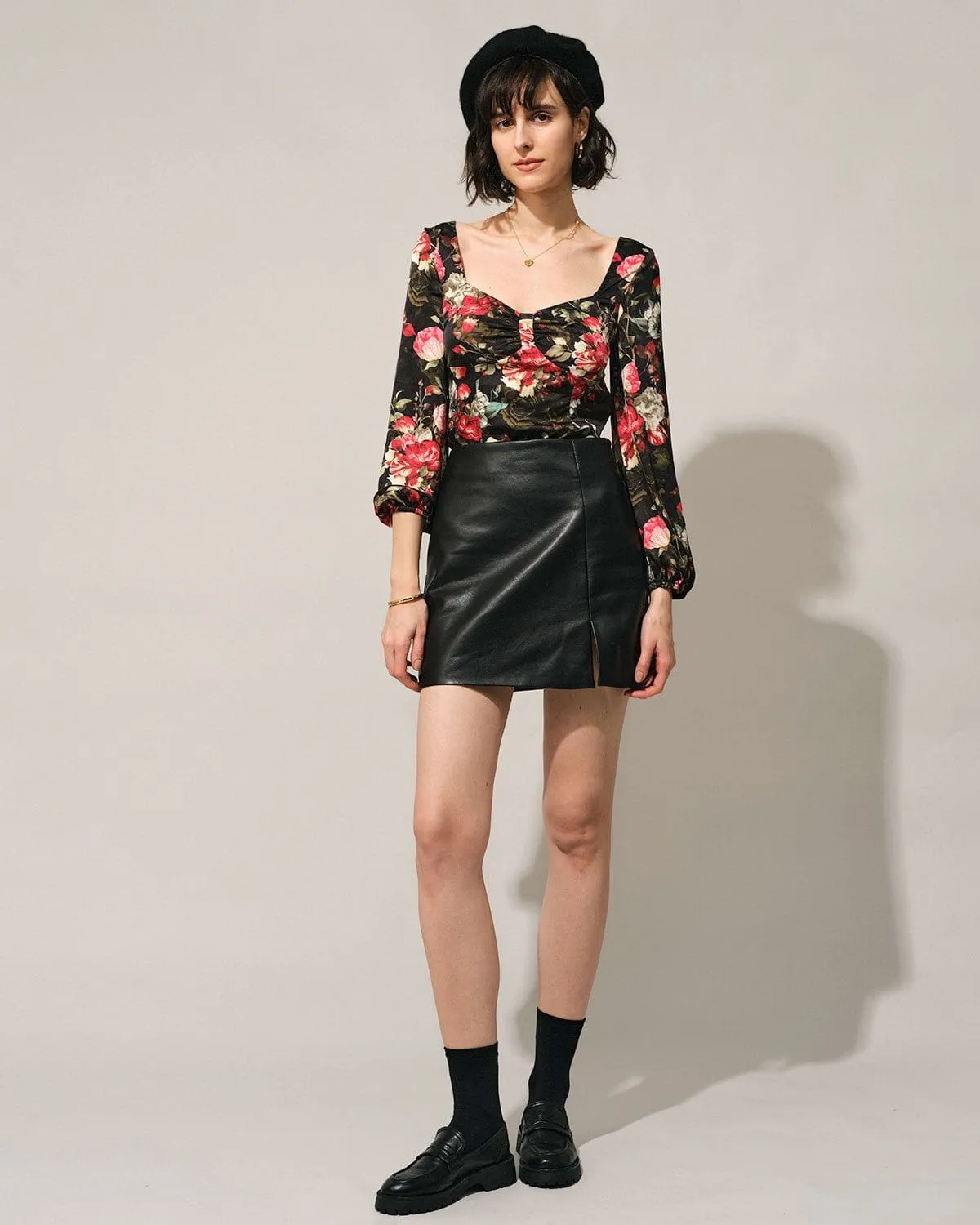 The Black Square Neck Floral Satin Blouse sold by rihoas product image thumbnail 4