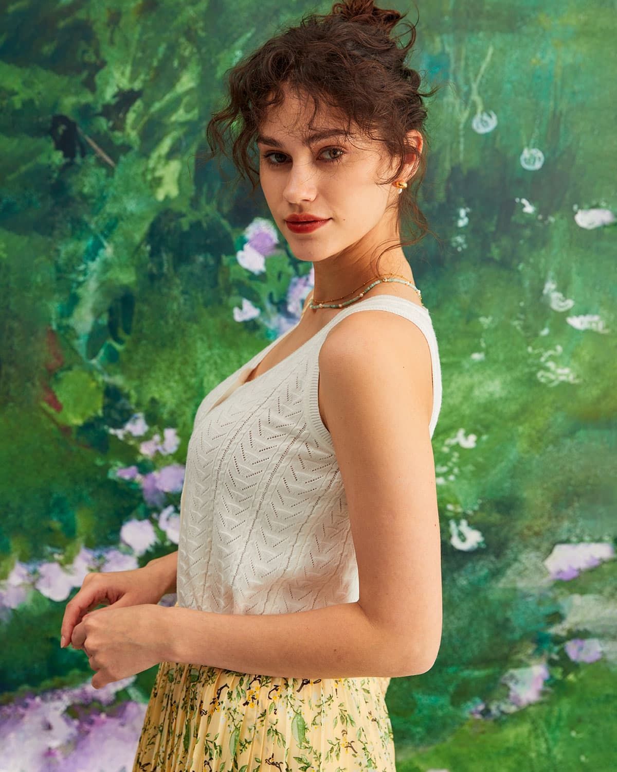 The White Round Neck Button Knit Tank Top sold by rihoas product image thumbnail 5