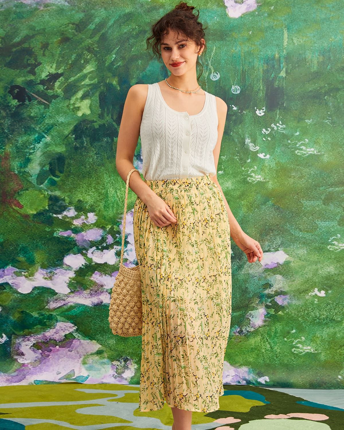 The White Round Neck Button Knit Tank Top sold by rihoas product image thumbnail 2