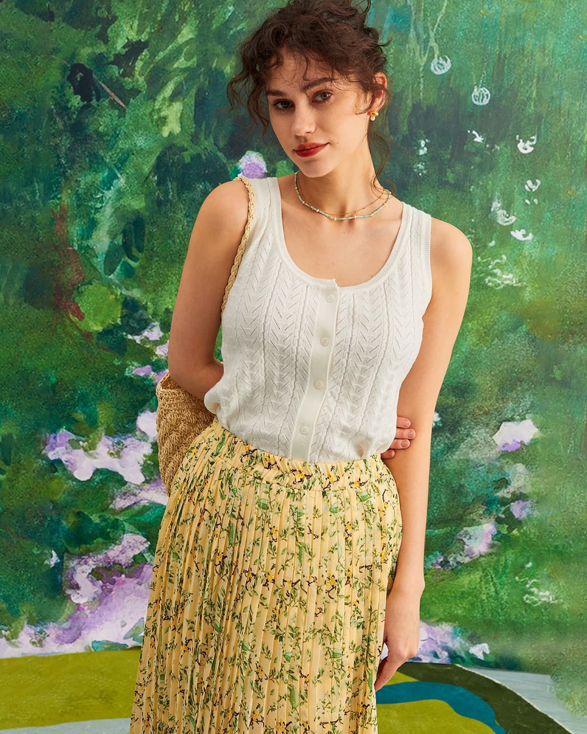 The White Round Neck Button Knit Tank Top sold by rihoas product image thumbnail 4