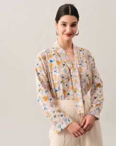 The Fruit Print Tie Neck Blouse sold by rihoas