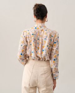 The Fruit Print Tie Neck Blouse sold by rihoas